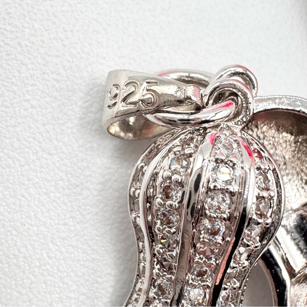 Peanut Earrings And Matching Peanut Pendant Silver Tone Stamped 925 Rhinestones - Picture 2 of 14